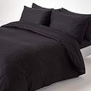 Homescapes 3-teiliges Damast-Bettwäsche-Set schwarz aus 100% ägyptischer Baumwolle mit Satin-Streifen, 1 Bettbezug 260x220 cm & 2 Kissenbezüge 48x74 cm