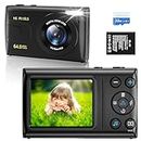 4K Kids Compact Digital Camera: 64MP Camera with 32GB TF Card 18X Digital Zoom, Auto-Focus Point and Shoot Camera for Girls Boys Christmas Birthday Gift (Black)