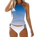 Women's Swimwear Tankini 2 Piece Normal Swimsuit Backless 2 Piece Printing Womens Plus Size Guard Short (Blue-5, XL)
