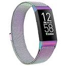 BOTNUW Metal Bands Compatible with Fitbit Charge 4/ Charge 3/ Charge 3 SE Bands, Breathable Sweat-proof Stainless Steel Mesh Ring Magnetic Lock Replacement Band for Fitbit Charge 4 Bands Women Men
