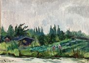 Adolf Büger 1885 - 1966 summer house and garden with people 30 x 42 cm 1937