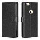 SUNSHINE® Leather flip Case Compatible with Apple iPhone 6s Plus | Inside TPU with Card Pockets Wallet Stand Magnetic Closure 360 Degree Complete Protection - Black