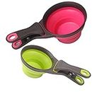 UCSAJI Collapsible Pet Scoop Silicone Measuring Cups Set Sealing Clip 3 in 1 Multi-Function Scoop Bowls Bag Clip Dog Snack Measuring Cup for Dog Cat Food Water Set of 2 (1 Cup & 1/2 Cup Capacity)
