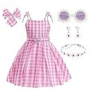 GMEDJVE Girls Pink Clothing dress Film Heroes play Pink GRID dress Children's Clothing Birthday stage Party 4-13Y