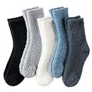 Velice Womens Fuzzy Socks Soft Cozy Fluffy Slipper Socks Winter Warm Plush Sleeping Christmas Socks, Blue Set, One Size