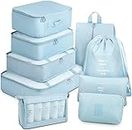 Packing Cubes, 9 Set Packing Cubes with Shoe Bag & Electronics Bag - Luggage Organizers Suitcase Travel Accessories (Sky Blue)