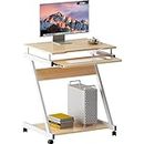 SogesHome Small Computer Desk with Keyboard Tray and Wheels 23.6inches Laptop Desk Computer Cart Mobile Laptop Cart Adjustable Mobile Bed Table Portable Laptop Computer Stand Desks (Maple)