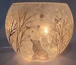 Stony Creek at Home Decorative Lighted White Frosted Glass, Wolf Staring at Bird