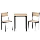 HOMCOM 3 Piece Dining Table Set for 2, Space Saving Kitchen Table and 2 Chairs, Square, Steel Frame for Dining Room, Natural
