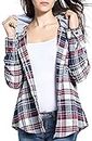 Classic Plaid Cotton Hoodies for Women - Flannel Long Sleeve Button-Up Drawstring Shirt with Pockets Casual Outfits (S,Gray)