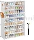 Solerconm - Estantería para zapatos/almacenamiento de zapatos de 9 niveles, 18 cubos para zapatero de 36 pares de zapatos, banco de zapatos para entrada(blanco, 85 x 32 x 141cm)