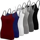 BQTQ 6 Pcs Women's Camisole Tops Undershirts Adjustable Spaghetti Strap Tank Top, Black, White, Gray, Navy, Dark Red, Dark Gray, Small