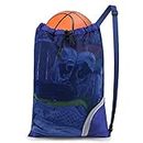 BeeGreen Blue Swim Bag Mesh Swimming Bag Large Pool Bag W 17.7" x L 25.5" Net Bag for Swimmers Men Gear Gym Sport Equipment Drawstring Bag Lightweight Foldable Washable