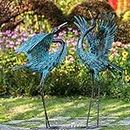 Natelf Garden Crane Sculptures & Statues, Blue Heron Decor Outdoor Large Bird Yard Art, Standing Metal Heron Lawn Ornaments for Home Patio Porch Backyard Decorations(Set of 2)