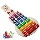 AL MURG Wooden Guitar Shaped Xylophone & How To Draw & Colour Animals Book Combo For Kids First Musical Sound Instrument With Metal Keys & Wooden Stick- Multicolour Wooden Musical Toy With 8 Notes