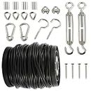 AuInn String Light Hanging Kit Light Suspension Kit with 145 FT Vinyl-Coated 304 Stainless Steel Cable Guide Wire for Outdoor Use, Cable ID 1/16 Inch, OD 1/8 Inch