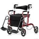 Goplus 2 in 1 Rollator Walker for Seniors, Medical Walker with Seat, Folding Transport Wheelchair Rollator with 8" Wheels, Reversible Backrest, Footrests, Aluminum Mobility Walking Aid