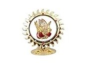 GoldGiftIdeas 24K Gold Plated Sun Shape Siddhi Vinayak Ganesha Idol for Car Dashboard and Home Decor, Car Decor God Idol, Return Gift for Baby Shower, Hindu Figurine Showpiece