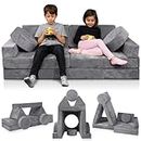 Lunix LX15 14pcs Modular Kids Play Couch, Child Sectional Sofa, Fortplay Bedroom and Playroom Furniture for Toddlers, Convertible Foam and Floor Cushion for Boys and Girls, Steel Gray