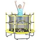 Qaba 4.6' Trampoline for Kids, 55 Inch Toddler Trampoline with Safety Enclosure & Ball Pit for Indoor or Outdoor Use, Built for Kids 3-10 Years, Yellow