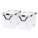 IRIS USA 97.5 L (103 US Qt) WEATHERPRO Plastic Storage Box with Durable Lid Seal and Secure Latching Buckles, 2 Pack, with Pull Handle and Wheels, Keep Dust Moisture Out, Clear/Black