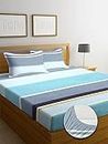 My Mini Bazaar Premium Cotton Elastic Fitted Bedsheets with 2 King Size Pillow Covers | Double Bed with All Around Elastic 220 TC Supersoft | Size - 72 King Size 78+14 inches | Sky-Blue-Grey