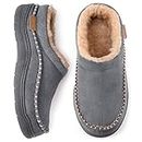 Zigzagger Men's Fuzzy Moccasin Slippers Indoor/Outdoor Fluffy House Shoes, Dark Grey, 8/9 UK