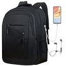 Wesoke Laptop Backpack for Men, 17.3 Inch Travel Backpacks Students BookBag with Laptop Compartment, Water Resistant Business Work Casual Computer Daypack with USB Charging/Headphone Port, Black