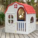 Kids Cottage Playhouse Foldable Portable Plastic Play House Large Interior Space