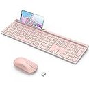 CHESONA Wireless Keyboard and Mouse Combo, Bluetooth Rechargeable Full Size Multi-Device (Bluetooth 5.0+3.0+2.4G) Wireless Keyboard Mouse Combo for Mac OS, iPad OS, iOS, Windows, Android, Pink