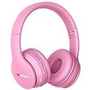 MIDOLA Headphones Bluetooth Wireless Kids Volume Limit 85dB /110dB Over Ear Foldable Noise Protection Headset/Wired Inline AUX Cord Mic for Children Boy Girl Travel School Phone Pad Tablet PC Pink