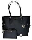 MICHAEL Michel Kors Gilly Large Drawstring Travel Tote bundled with Double Zip Wristlet and Michael Kors Purse Hook (Black)
