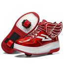 Boys Girls LED Wheels Skates Shoes Kids 2 Wheels Flash Sneakers Wing USB charges