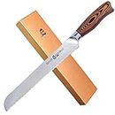 TUO Bread Knife- Razor Sharp Serrated Slicing Knife - High Carbon German Stainless Steel Kitchen Cutlery - Pakkawood Handle - Luxurious Gift Box Included - 9 inch - Fiery Phoenix Series