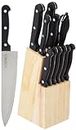 Amazon Brand - Solimo High-Carbon Stainless Steel Knife Set with Blades | Pine Wood Block | Triple Rivet Handle | 14 Pieces