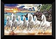SAF paintings 7 Running Horses Vastu UV Teatured Digital Reprint Framed Painting (11 inch X 14 inch) SANFK51