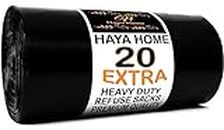 Haya Home 20 EXTRA LARGE Heavy Duty Bin Bags 100L Black Plastic Bin Liners 45 μm Refuse Sacks Ultra Strong Heavy Duty Waste Dustbin Bags for Kitchen Home Office DIY Garden Use 100% Recycled Material