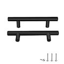 Drenky Cupboard Handles, Kitchen Door Handles 96mm Hole Centre Distance 2 Pack Stainless Steel Matte Black Furniture Pulls with Screws for Wardrobe and Cabinet