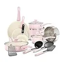 GreenLife Soft Grip Healthy Ceramic Nonstick, 16 pc Cookware Pots and Pans Set, PFAS-Free, Dishwasher Safe, Soft Pink