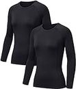 TSLA Women's Thermal Long Sleeve Tops, Crew Neck Shirts, Fleece Lined Compression Base Layer XUD74-KBK Large