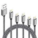 IDiSON 5Pack(3ft 3ft 6ft 6ft 10ft) iPhone Lightning Cable Apple MFi Certified Braided Nylon Fast Charger Cable Compatible iPhone Max XS XR 8 Plus 7 Plus 6s 5s 5c Air iPad Mini iPod (Black Gray)