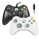 Reiso Xbox 360 Controller, 2 Packs 7.2 ft USB Wired Controllers Gamepad Compatible with Microsoft Xbox 360 & Slim 360 PC Windows 7(Black and White)