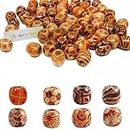 GIFTI SKY 100 Pieces Mixed Printed Wooden Beads 10mm Various Design Loose Wood Beads for Jewelry Making Macrame DIY Bracelet Necklace Hair Accessories Home Decor Art and Crafts