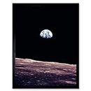 Space Photo Planet Earth Lunar Surface Moon Landscape USA Art Print Framed Poster Wall Decor 12X16 Inch