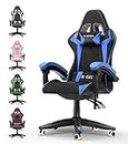 Bigzzia Gaming Chair Office Chair Reclining High Back Leather Adjustable Swivel Rolling Ergonomic Video Game Chairs Racing Chair Computer Desk Chair with Headrest and Lumbar Support (Black/Blue)