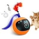 Migipaws Jouet pour chat avec balle mobile automatique - Souris classique + plumes - Jouets pour chaton - Bricolage N en 1 - Jouet électrique intelligent - Rechargeable par USB (orange)