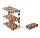 KTOL Foldable 3-Tier Camping Table Rack,Outdoor Picnic Stainless Steel Shelf Portable Compact BBQ Dining Shelve Sapele Panel (13.5x13x7in)