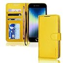 TECHGEAR Étui portefeuille en cuir synthétique jaune pour iPhone SE 2022 5G/2020, iPhone 8/7/6, avec porte-cartes et dragonne, fermeture magnétique pour iPhone SE 3/SE 2/iPhone 8 7 6 6S 4,7"