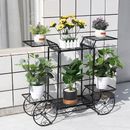 Large Metal Garden Cart Plant Stand Flower Display Rack Holder fr Indoor Outdoor