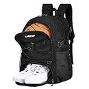 LARIPOP | Large Basketball Backpack Bag Sports with Separate Ball holder & Shoes Compartment Fit 14+ Shoe, Boys Girls Woven,Best for Basketball, Soccer, Volleyball, Swim, Gym, Travel Youth And Adult